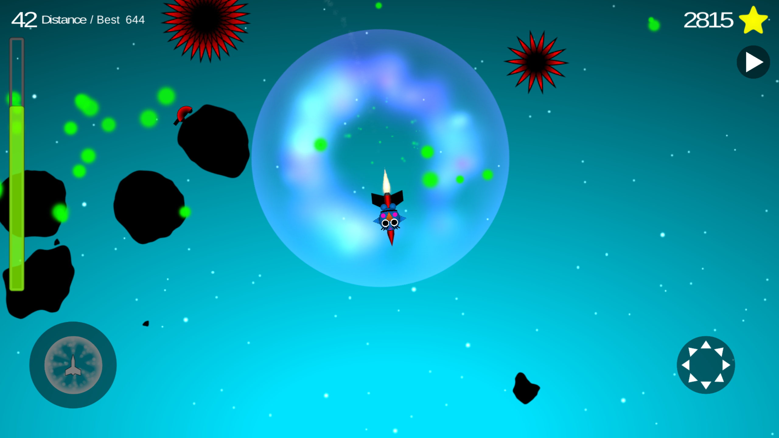 Flappy using burst in space to stop seeker enemies!